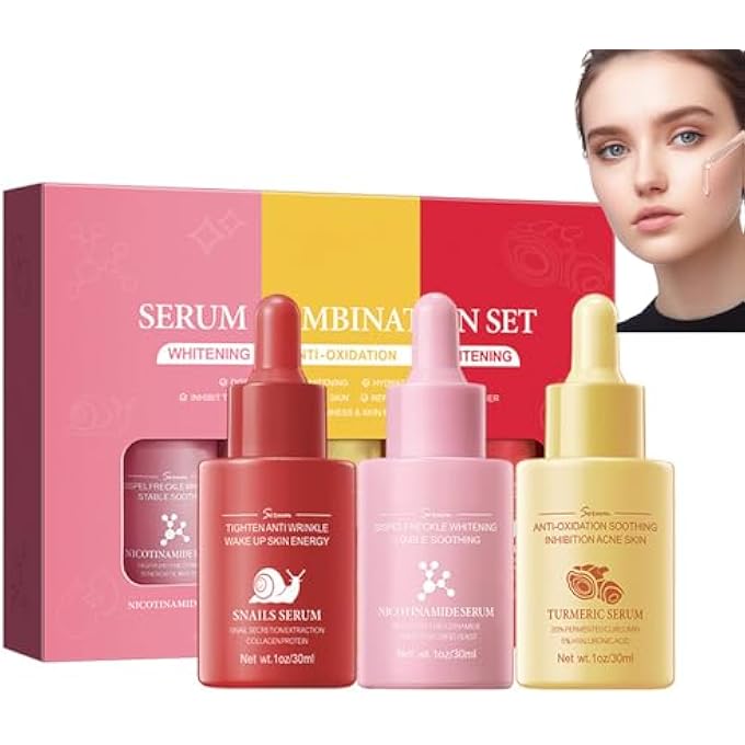 TRIPLE ACTION SKINCARE SERUM SET, NIACINAMIDE W-HITENING, TURMERIC ANTI-ACNE, SNAIL FILTRATE FIRMING, DAILY USE FOR B-RIGHTER, CLEARER, SMOOTHER SKIN, SUITABLE FOR GIFTING, GIFT SET, TRAVEL SET